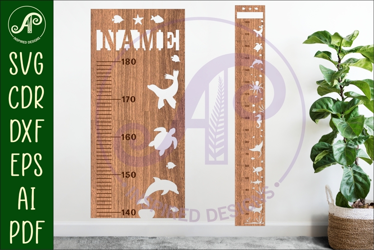 Ocean animals personalized kids height chart in Metric