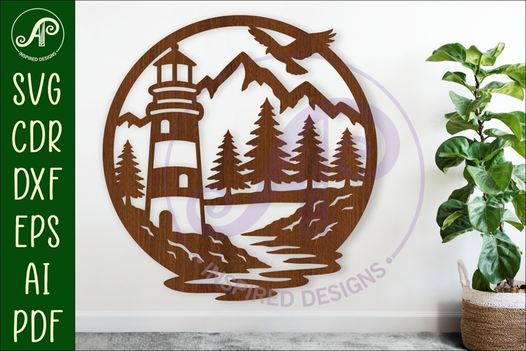 Lighthouse coastal wall art sign, SVG file. vector file