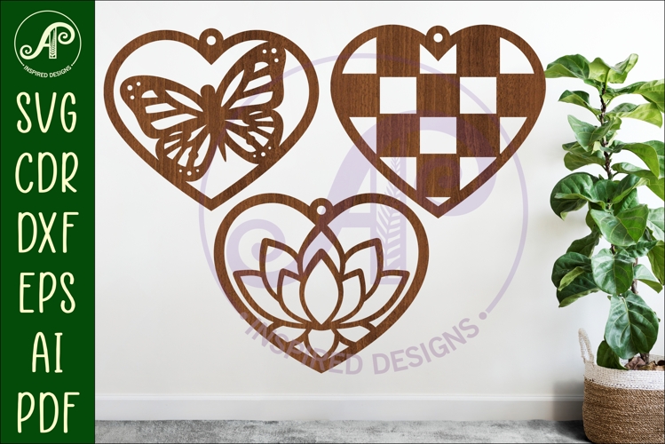 Hanging hearts wall sign, laser cut design 1