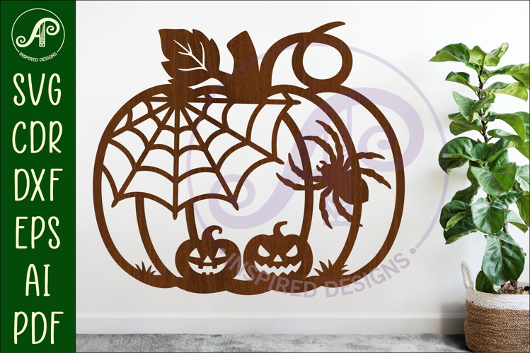 Pumpkin Halloween spider web wall sign svg laser cut file