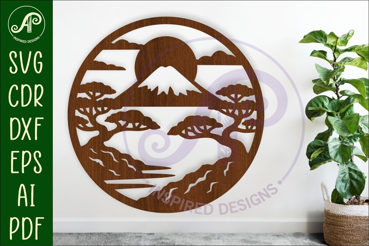 Mount Fuji Wall Art SVG Laser Cut File, Japanese Landscape