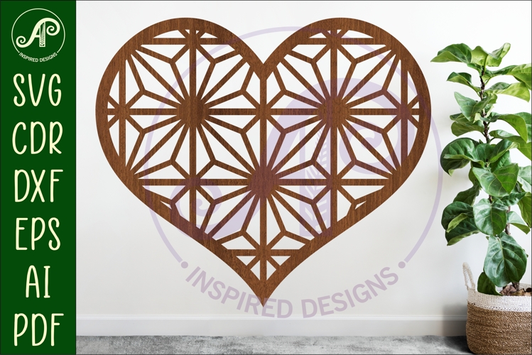 Kumiko pattern heart wall sign, SVG file. design 2