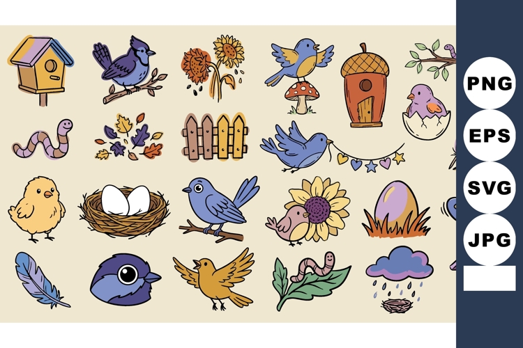 Colorful Whimsical Bird Nature Elements Collection