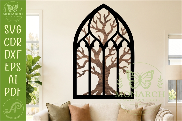 Gothic Cathedral Window Wall Art Layered Tree Silhouette