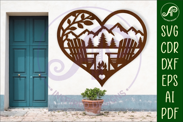 Adirondack chairs heart wall sign, SVG file. example image 1