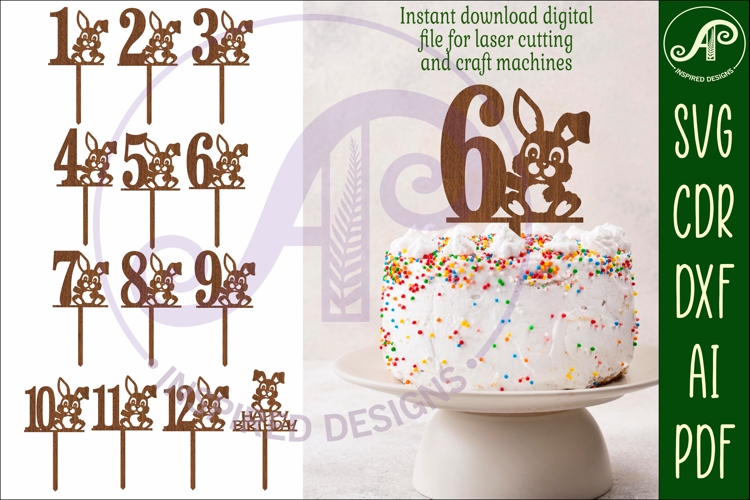 Bunny personalized number cake toppers, 13 designs SVG
