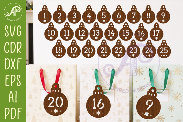 Christmas Bauble Advent Calendar Tags SVG, Laser Cut