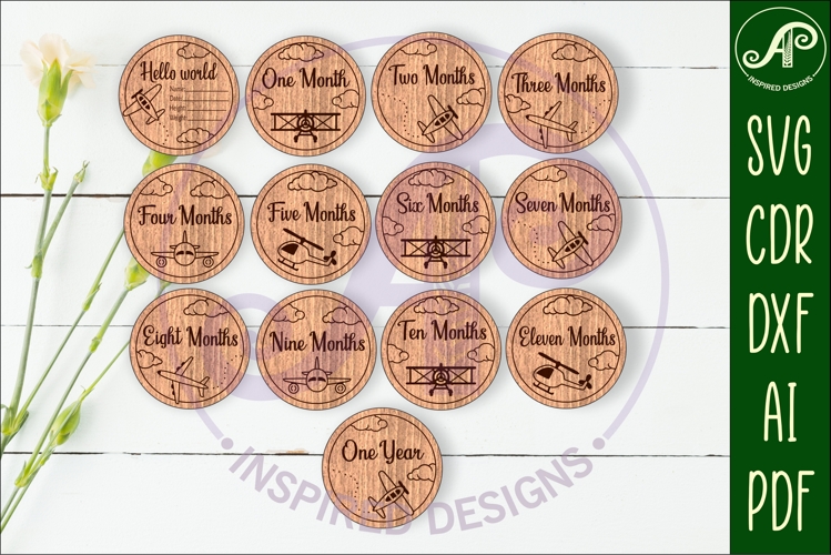 Plane themed Baby monthly milestone discs SVG laser