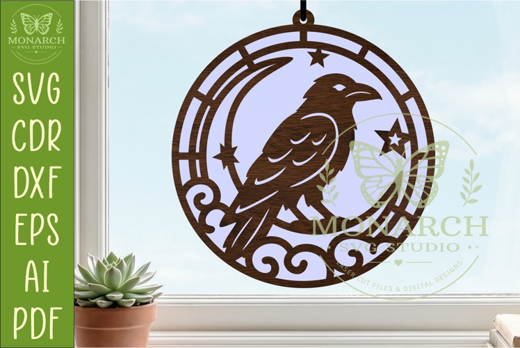 Raven Suncatcher SVG | celestial Window Hanger Laser