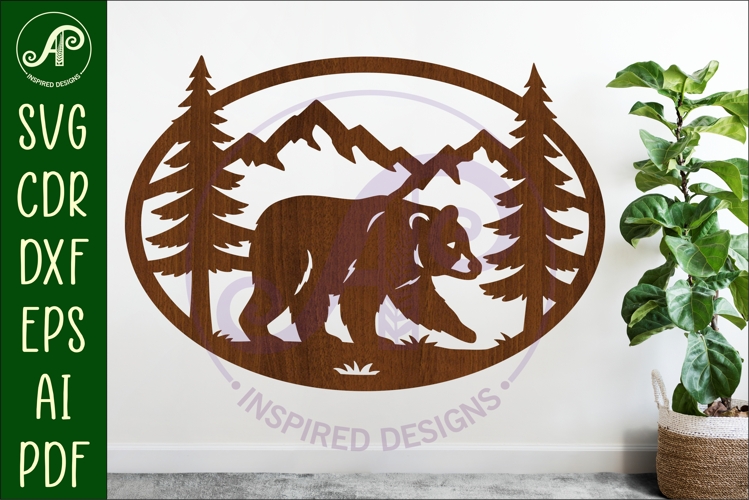Black Bear mountain scene Oval wall sign laser cut file
