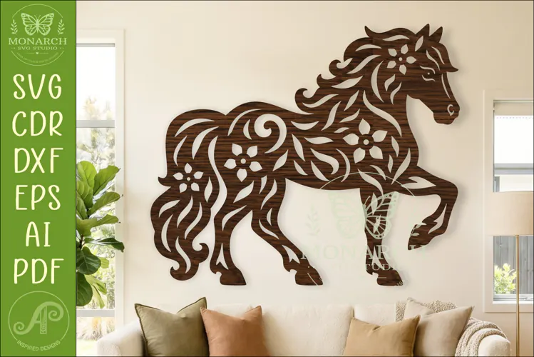 Floral Horse SVG Laser Cut File, Western Horse Wall Art