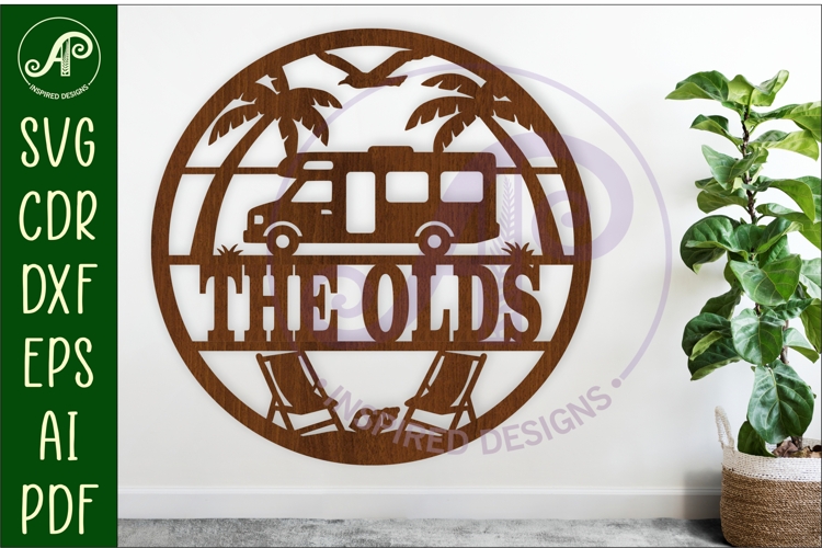 Beach Caravan/ campervan name sign svg laser cut template