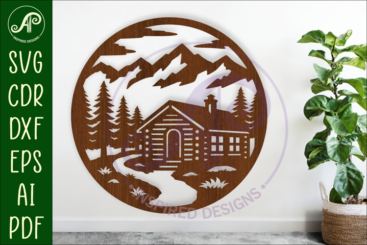 Mountain Cabin Forest Circle SVG Laser Cut File Cabin sign