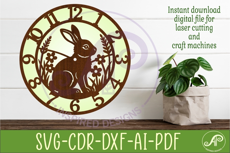 Garden Rabbit Wall Clock SVG, Laser Cut Clock Design