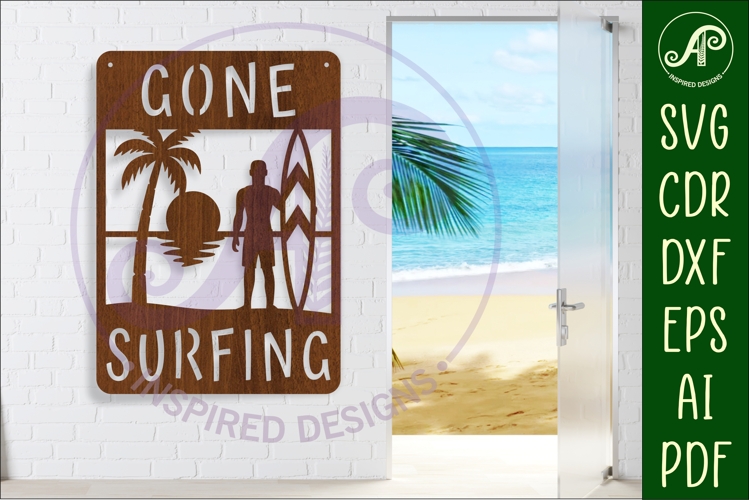 Gone Surfing wall art sign, laser cut design