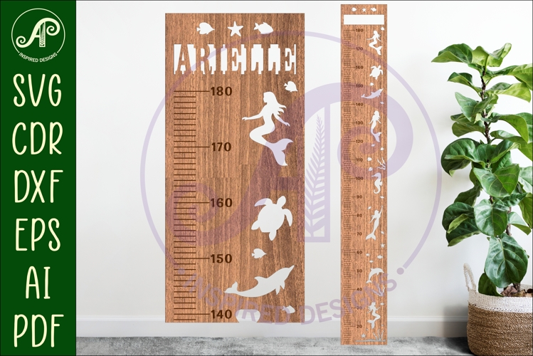 Mermaid personalized kids height chart in Metric