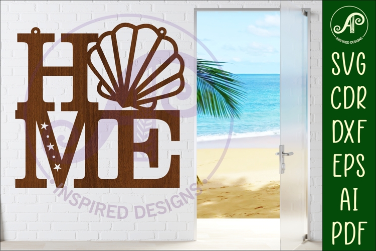 Home word with Shell theme wall art sign, SVG file. vector