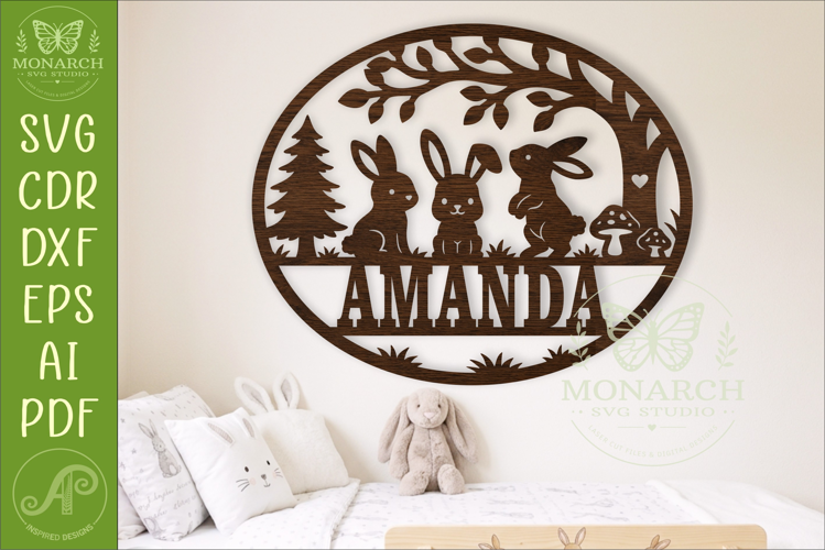 Woodland Bunny Name Sign SVG, Cute Rabbit Nursery Decor