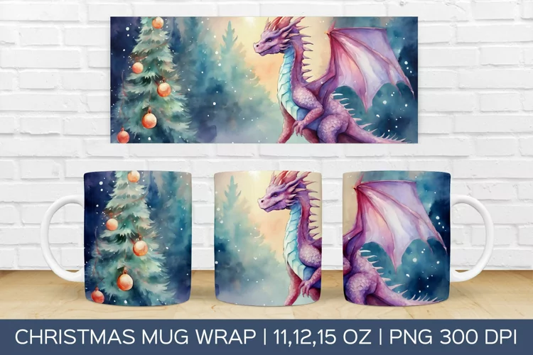 Christmas Dragon Mug Wrap | Christmas Sublimation Design