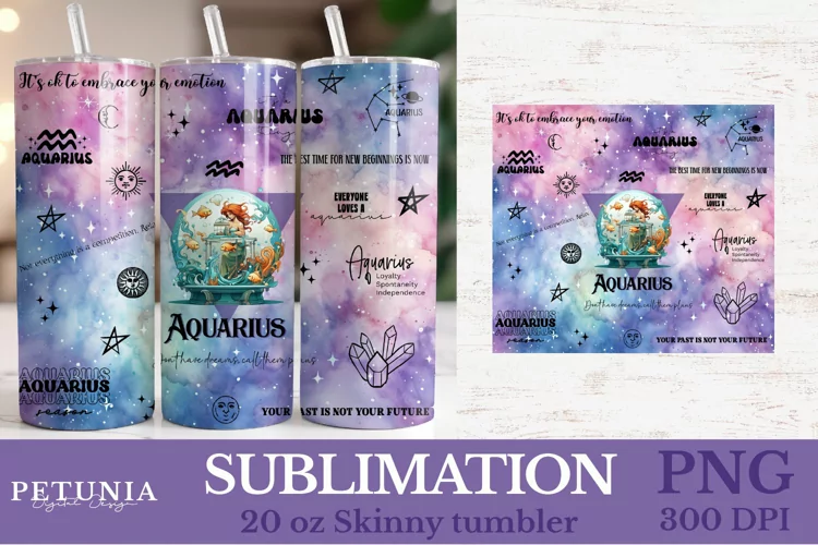 Aquarius Zodiac Tumbler Wrap | Zodiac Sign PNG