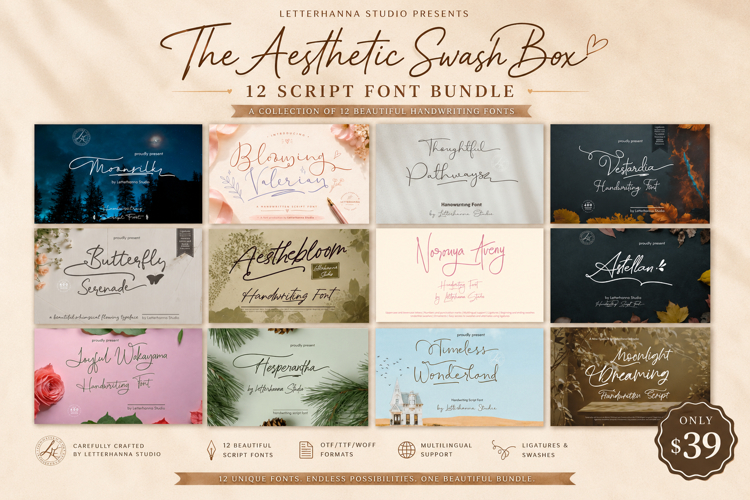 The Aesthetic Swash Box 12 Script Font Bundle