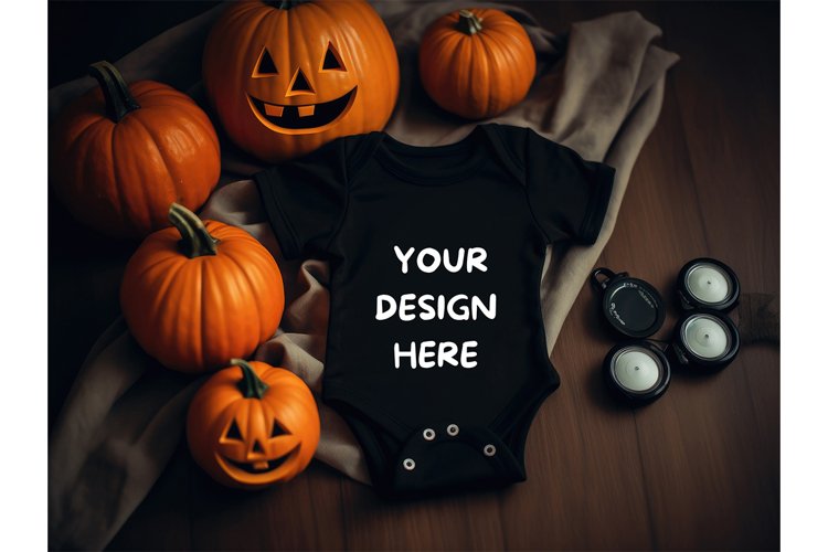 Halloween Black Baby Bodysuit Mockup Top View Kids Bodysuit1