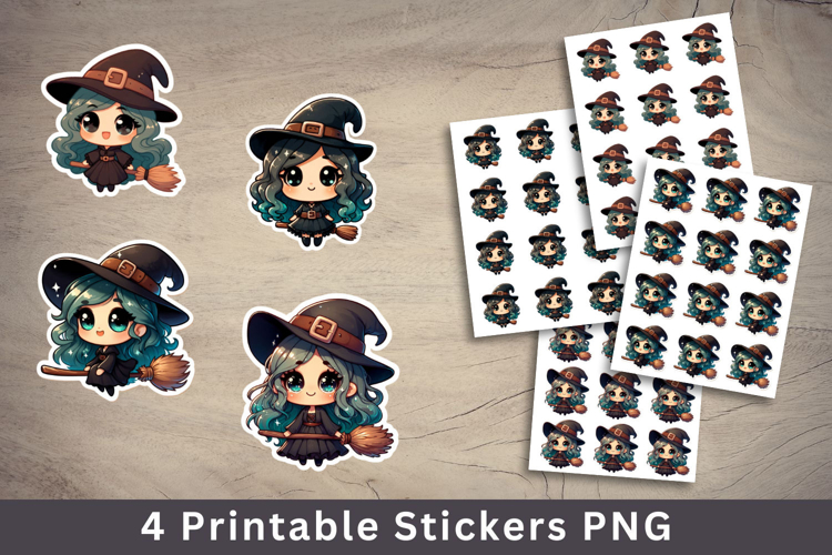 halloween printable sticker - cute kawaii witch