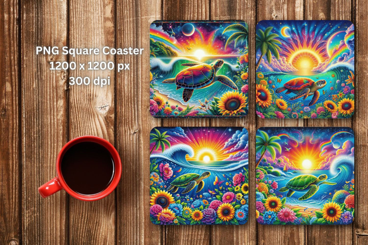square coaster - sea turtle