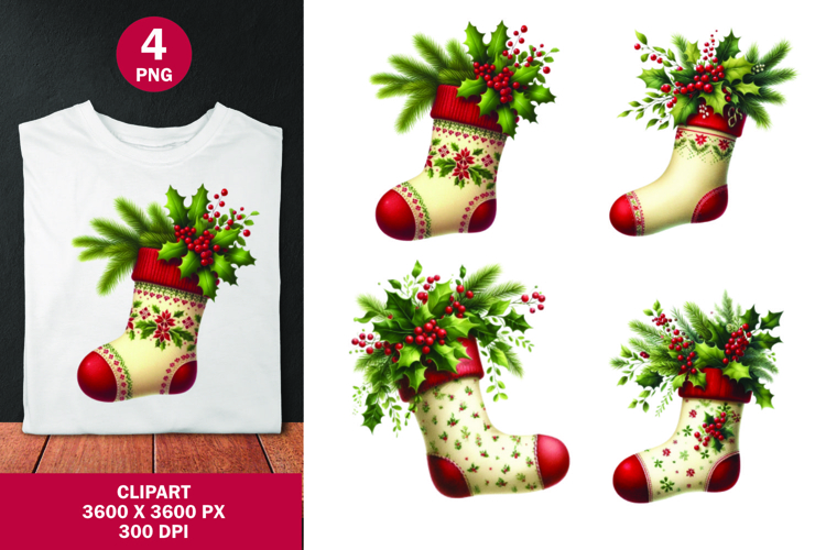 watercolor clipart png - christmas stocking