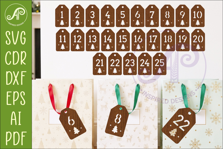 Christmas Gift Tag Advent Calendar SVG, Laser Cut Number