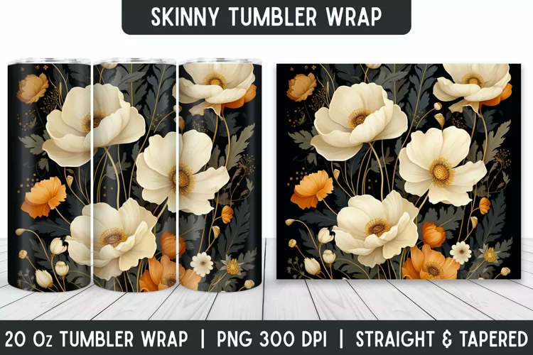 Flower Tumbler Wrap | 3D Sublimation | Skinny Tumbler