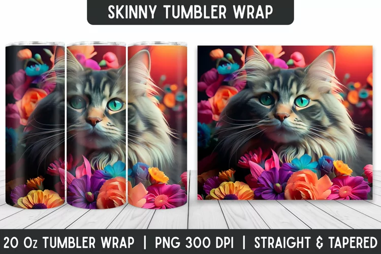 Cat Tumbler Wrap | 3D Sublimation | Skinny Tumbler