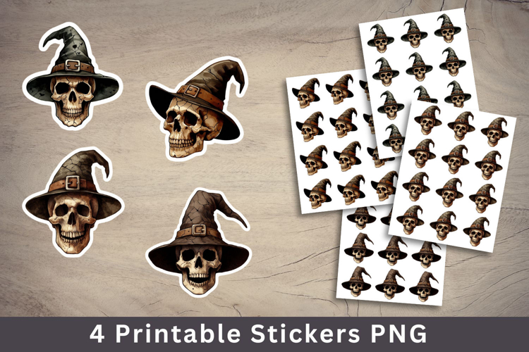 halloween printable sticker - skull witch