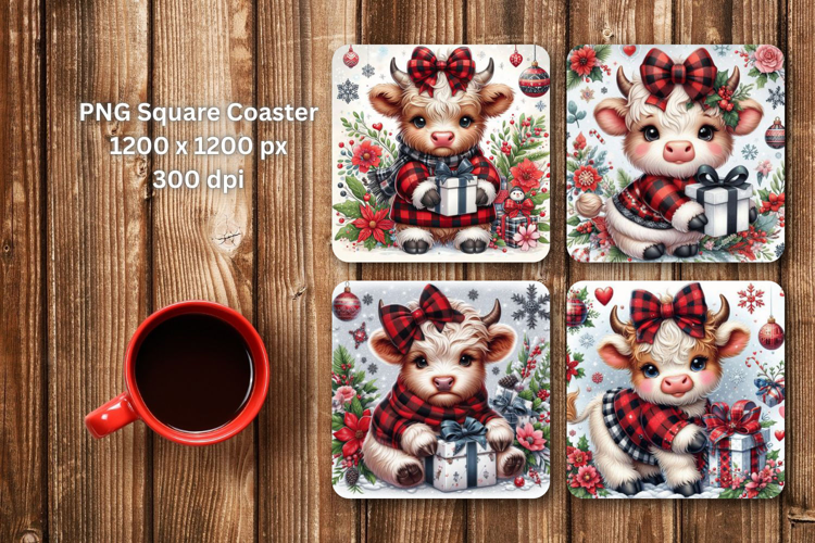 square coaster - christmas baby highland cow