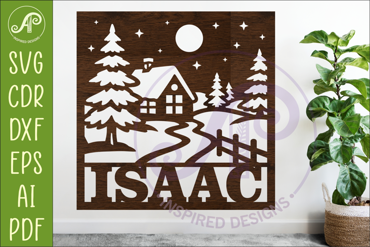 Winter Cabin SVG, Snowy Forest Scene Laser Cut Wall Art