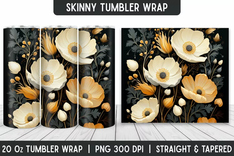 Flower Tumbler Wrap | 3D Sublimation | Skinny Tumbler