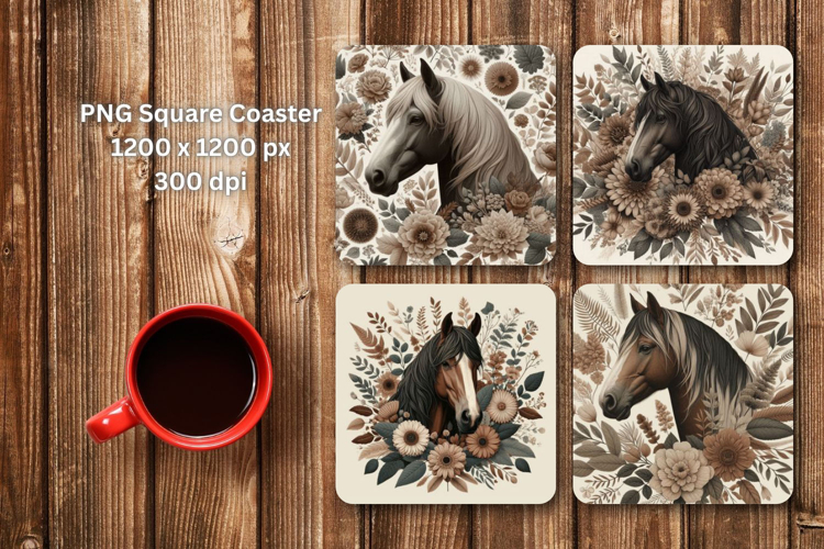 square coaster - floral horse