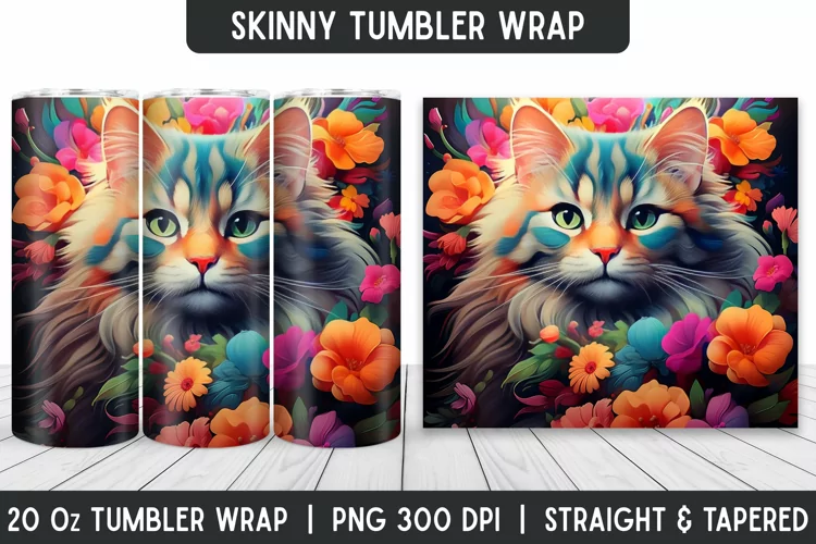 Cat Tumbler Wrap | 3D Sublimation | Skinny Tumbler