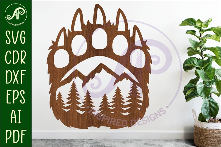 Bear paw print mountain scene wall sign