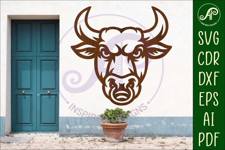 Bull head with ring wall art sign, SVG file. vector