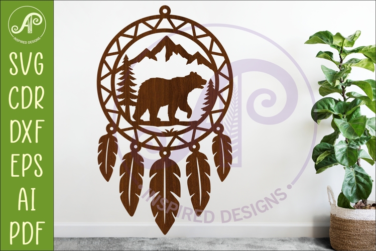 Bear Dreamcatcher Laser Cut File, Wild Animal Wall Art SVG