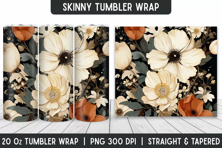 Flower Tumbler Wrap | 3D Sublimation | Skinny Tumbler