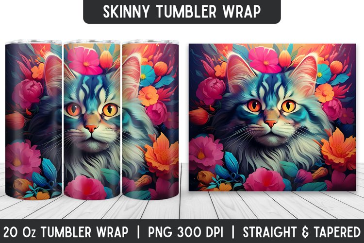Cat Tumbler Wrap | 3D Sublimation | Skinny Tumbler