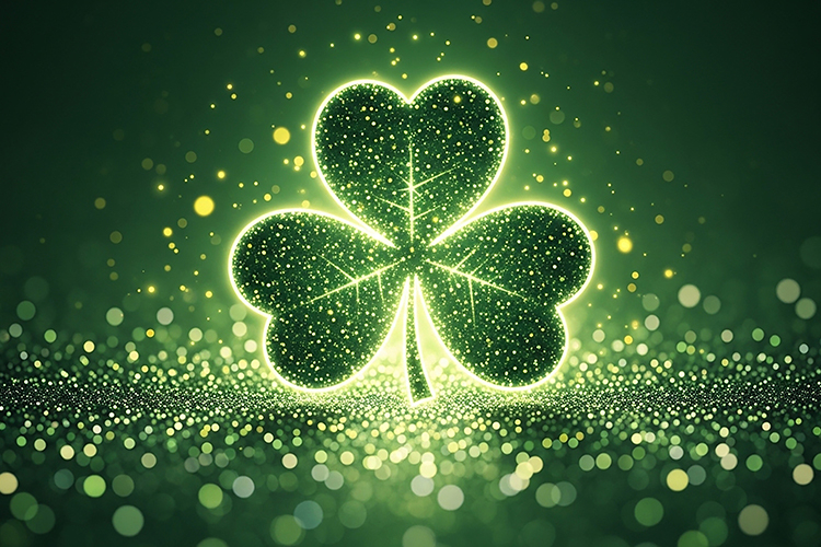 Sparkling green and yellow lights on a dark background