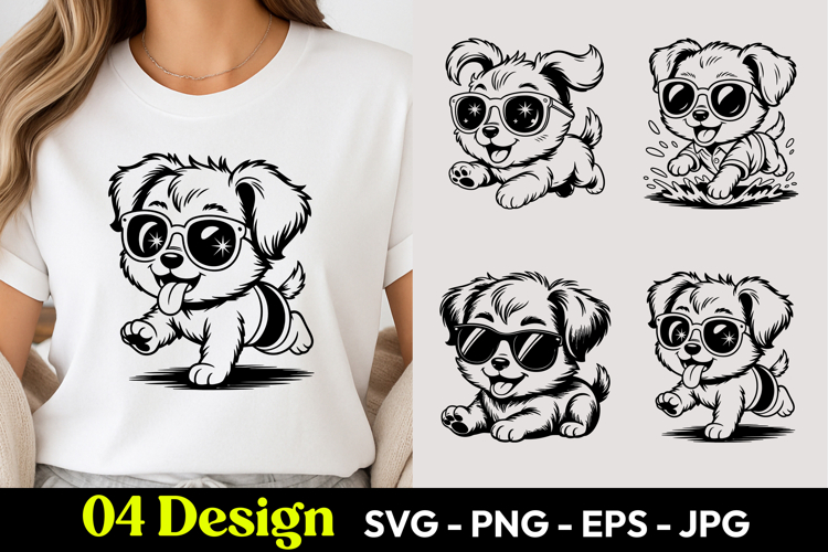 Cute Puppy Sunglasses TShirt SVG PNG