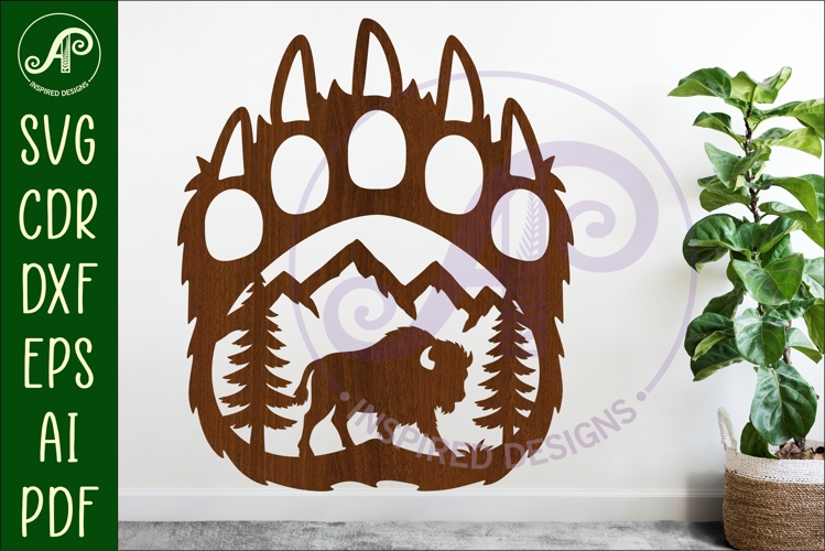 Bear paw print with Bison wall sign
