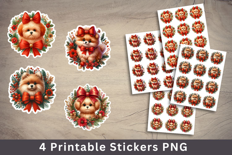 christmas printable sticker - dog in christmas wreath
