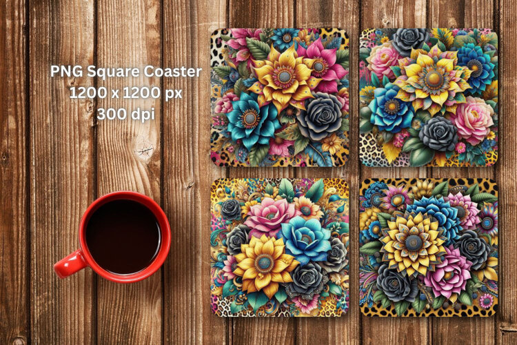 square coaster - leopard skin flowers example image 1