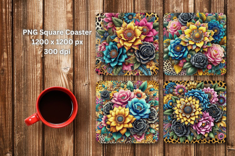 square coaster - leopard skin flowers