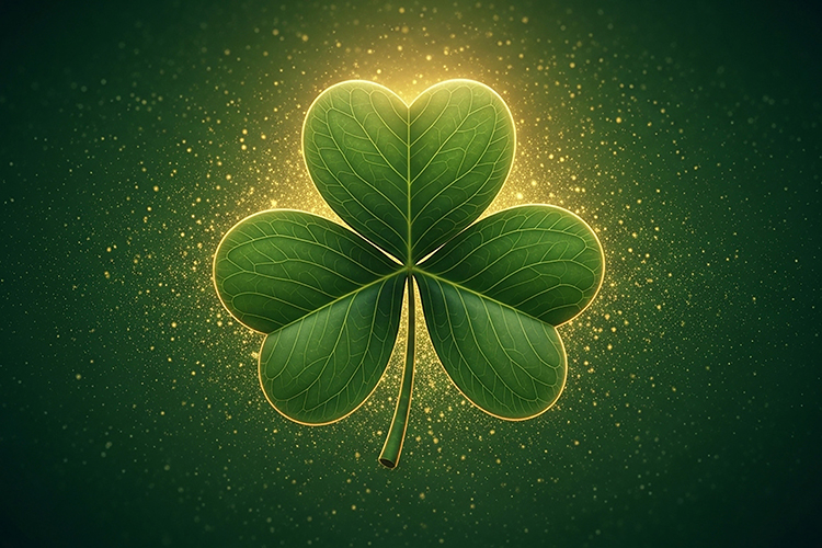 Green four-leaf clover with a golden glow